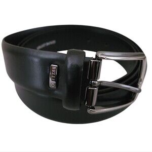 miguel bellido genuine leather belt black leather silver buckle mens size 42